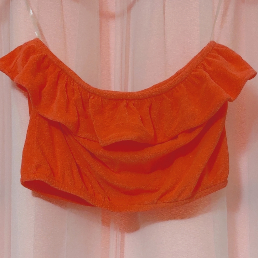 Bar III Hot Pink French Terry Ruffled Tube Top (Medium)